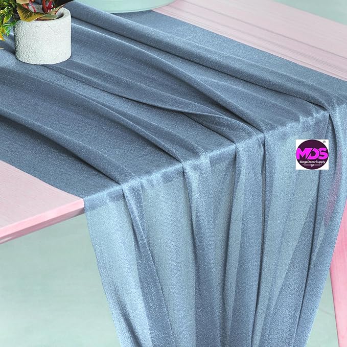 MDS 10 Pack 10ft Chiffon Table Runner 29 x 120 Inches Sheer Wedding Runner Romantic Rustic Table Runner for Wedding Decorations, Birthday Parties, Bridal Shower Party Arch Decor - Dusty Blue
