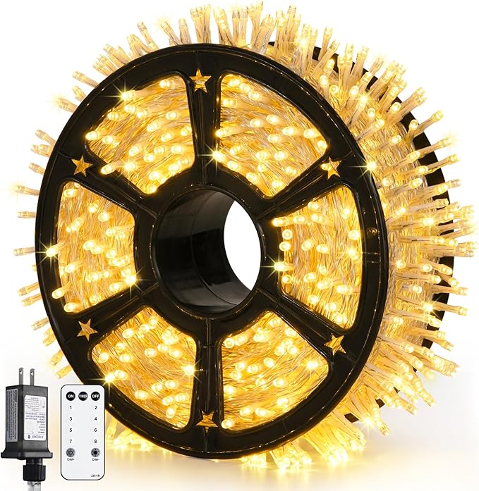 String Lights, 315 Ft Warm White LED Christmas Lights with Remote and Timer