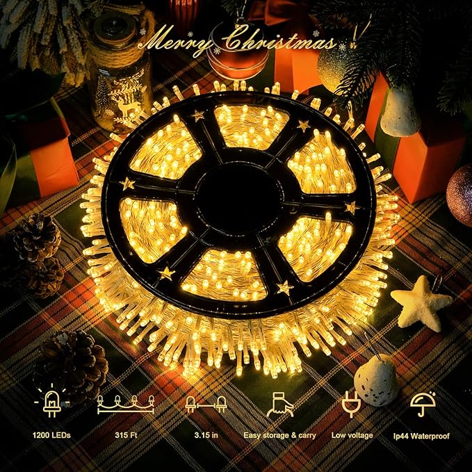 String Lights, 315 Ft Warm White LED Christmas Lights with Remote and Timer
