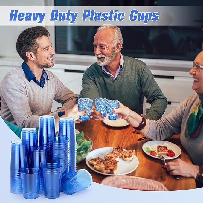Plastic Party Cups, 10 oz Blue Disposable, 100 Count