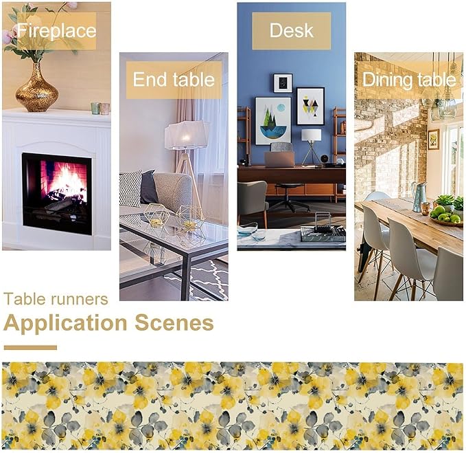 Floral Table Runner,Yellow Flowers Spring Print Table Cloth Kitchen Dining Table Home Party Decoration 13x120 Inch