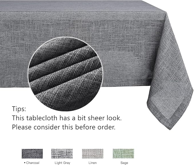 maxmill Flaxy Faux Linen Table Cloth with 2-Tone Slubby Texture Wrinkle Free Anti-Shrink Soft Tablecloth for Kitchen Dining Tabletop Outdoor and Indoor Use Rectangle 60 x 104 Inch Charcoal