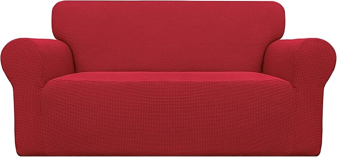 Sofa Slipcover for Loveseat, Stretch Jacquard Fabric in Christmas Red