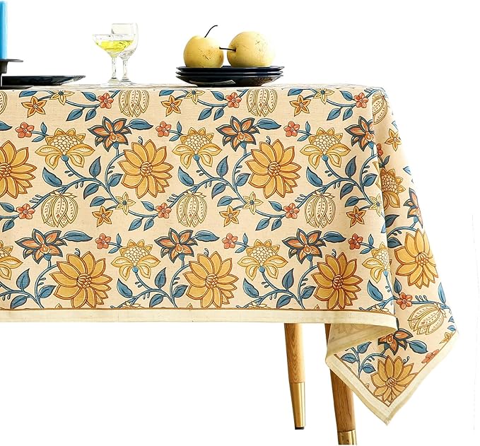 Rectangular Tablecloth 55 x 71 Inch Linen-Polyester Blend Floral Design