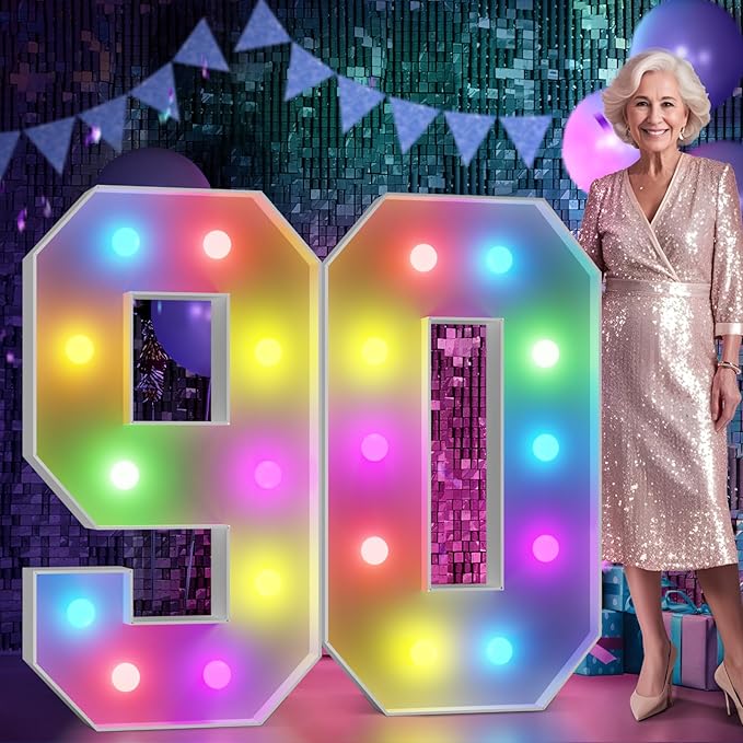Birthday Decorations: 90th Marquee Number Sign, 4FT Cardboard Light Up