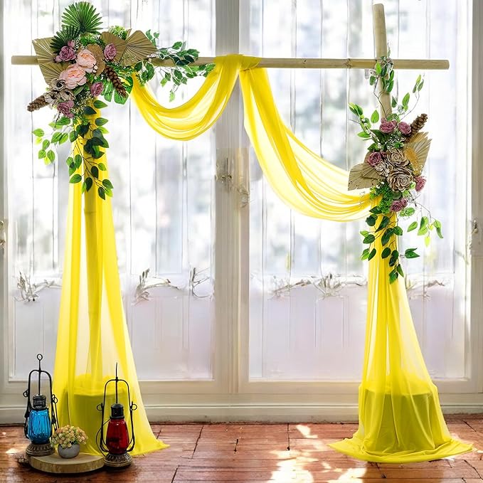 MDS Halloween Chiffon Draping Fabric - 1 Panel, 30" Wide x 50ft Long - Sheer Spooky Arbor & Canopy Drapery for Haunted House Backdrops, Party Ceilings, DIY Costumes & Themed Events - Yellow