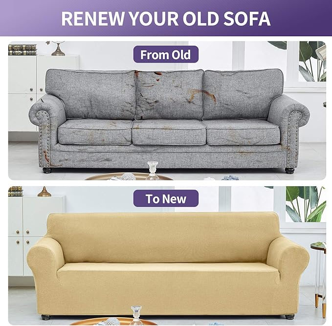 Sofa Slipcover in Champagne with Stretch Fit and Water-Repellent Finish