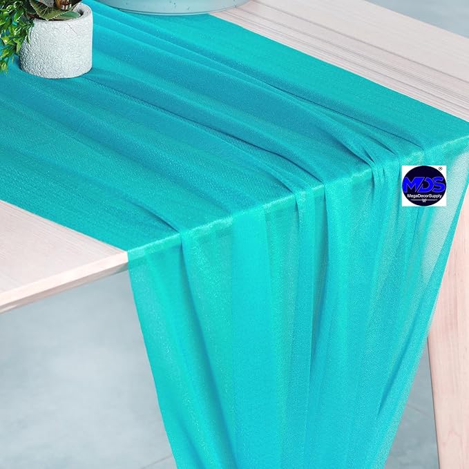 MDS 25 Pack 10ft Chiffon Table Runner 29 x 120 Inches Sheer Wedding Runner Romantic Rustic Table Runner for Wedding Decorations, Birthday Parties, Bridal Shower Party Arch Decor - Peacock Blue