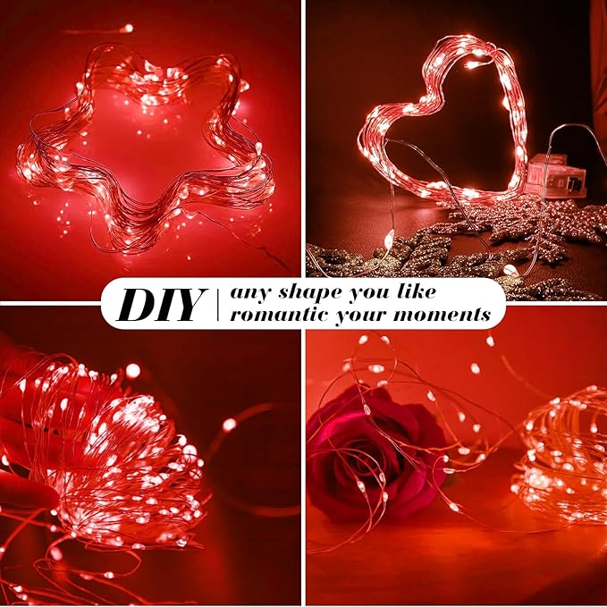 ZGWJ 12 Pack Fairy Lights Battery Operated, 7ft 20 Mini LED Fairy String Lights Silver Wire 3 Modes for DIY, Parties, Wedding, Bedroom, Halloween Christmas Decoration Red