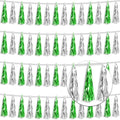 4P Green Silver Foil Fringe Tassel Banner Garland Metallic Tinsel Streamers Wall Hanging Curtain Backdrop Banner for Parade Floats, 2024 Graduation Decorations, Father's Day Party Decoration