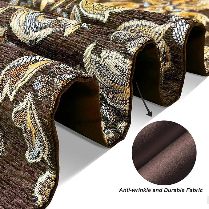 Glittering Colorful Jacquard Table Runner 72 inches Long Chenille and Satin Dark Brown for Christmas