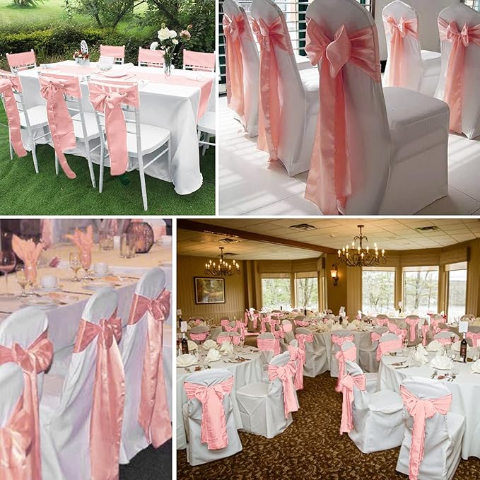 Rose Gold Satin Chair Sashes, 60 Pack, 7 x 108 Inches
