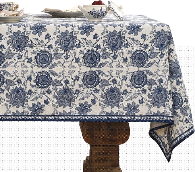 patdrea Designer Vintage Blue Rectangle Tablecloth,Linen Anti-Wrinkle Paisley Pattern Farmhouse Extra Long Table Cloth,Decor Cover for Kitchen Dining,Christmas,Thanksgiving,63"x110"-Lantang a