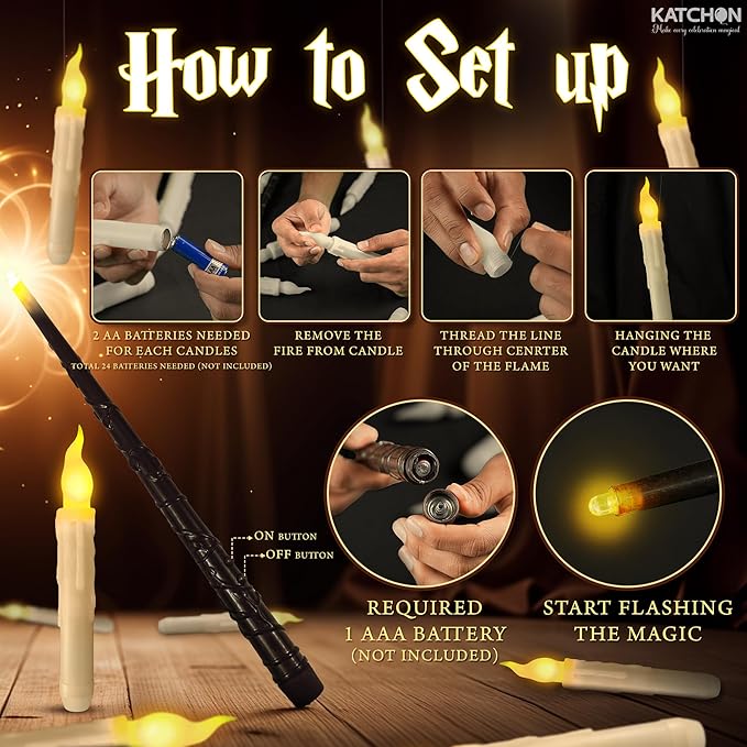 Flameless Floating Candles, 12 White LED Candles with Wand Remote