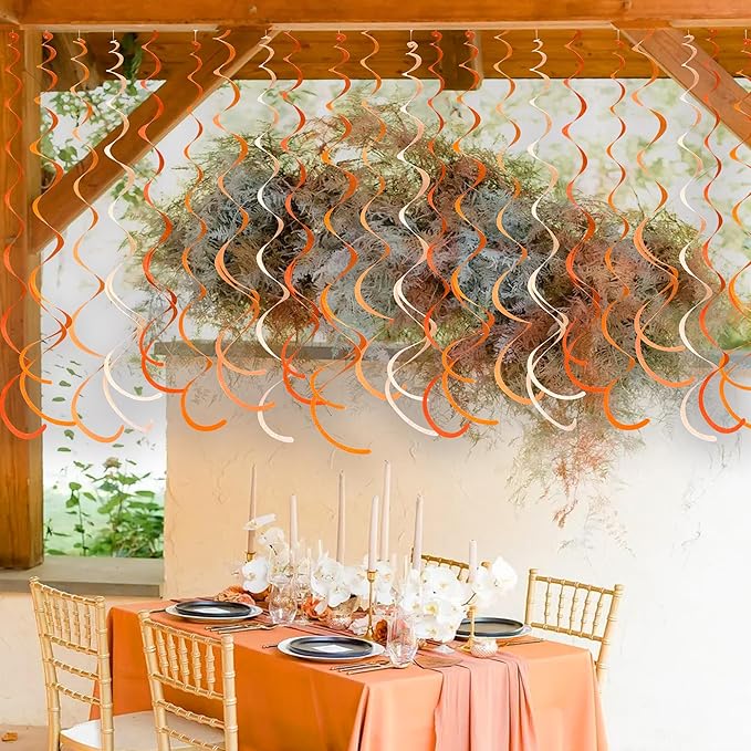 36Pcs Orange Hanging Swirl Decorations Ombre Orange Felt Swirl Streamer Spiral Ceiling Garland for Fall Autumn Harvest Thanksgiving Birthday Wedding Baby Shower Bachelorette Party Supplies