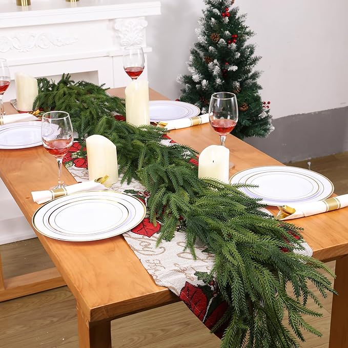 Garland 6 Ft Green Artificial Norfolk Pine Christmas Decor, 3 Pack