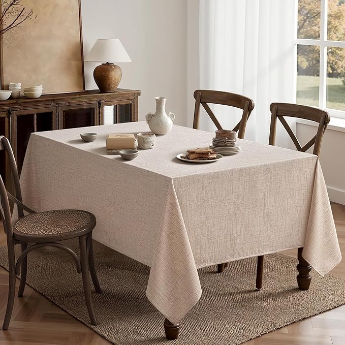 MIULEE Natural Linen Tablecloth 60x120 Inch Rectangle Table Cloth Waterproof,Stain Resistant & Wrinkle Resistant for Dining Party Wedding