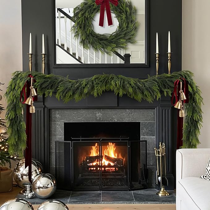 Norfolk Pine Garland, 9 Ft, 4 Pack, Green PE, Indoor and Outdoor