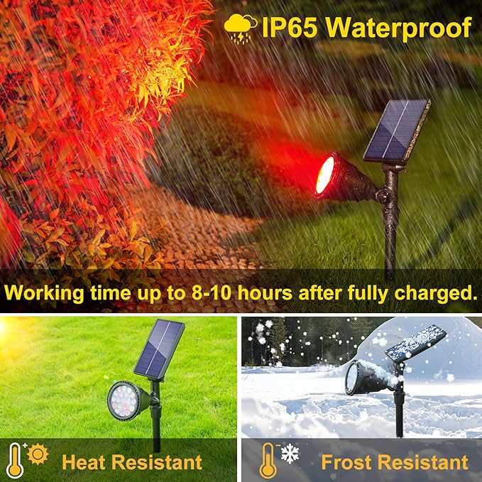 Solar Spotlights 2 Pack, Outdoor Halloween Lights, 7 Colors, IP65