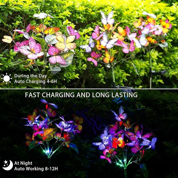 String Lights with Butterfly Solar Stakes, 8 Pack, Multicolor LED