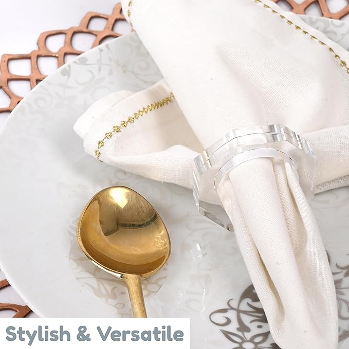 Clear Acrylic Napkin Rings, 12 Pack, Faceted Oval Design