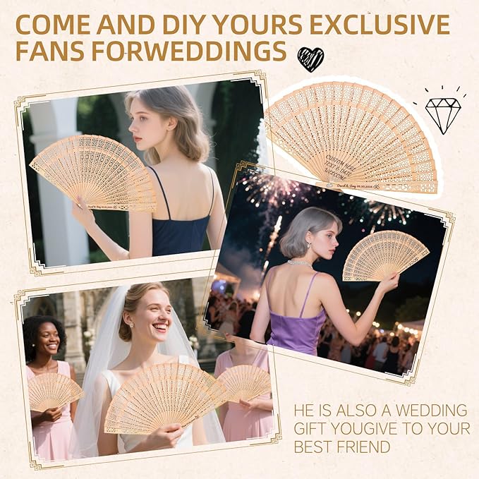 30pcs Personalized Wedding Fans for Guests - Custom Wooden Hand Fans with Names/Dates - Bulk Wedding Favors for Bridal Shower, Baby Shower & Parties (Wood, 30pcs)