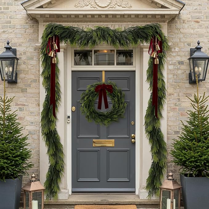 Norfolk Pine Garland, 9 Ft, 4 Pack, Green PE, Indoor and Outdoor