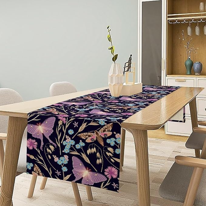 Moth Table Runner, Boho Aesthetic Moth Magic Table Runner for Home Kitchen Dining Party Indoor Outdoor Decoration 13x60 Inch
