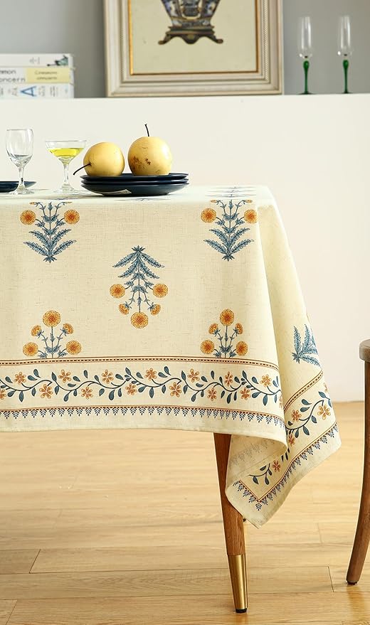 Tablecloth, Rectangular 55 x 71 Inch, Linen-Polyester Blend, Floral