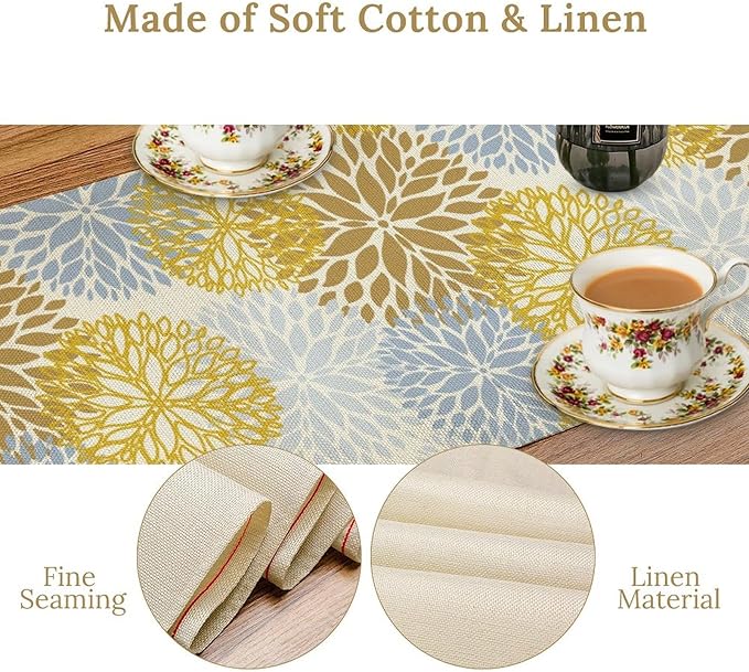 Flowers Table Runner,Spring Summer Floral Pattern Seasonal Farmhouse Kitchen Dining Table Home Party Decoration 13x120 Inch