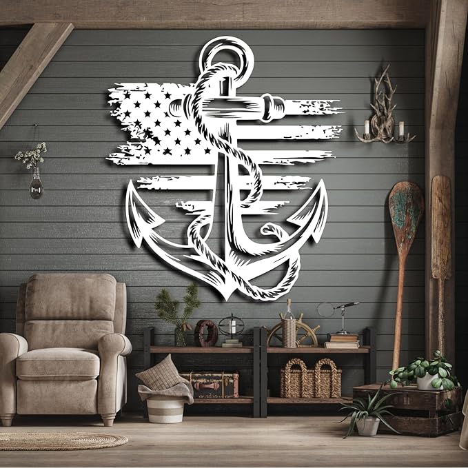 lunwall Metal Anchor Wall Decor, Anchor Metal Sign, Metal Anchor Decor, Anchor Metal Wall Art, Metal Nautical Wall Decor, Metal Wall Decor Coastal, Anchor Wall Decor (silver, 31L x 29W / 80 x 72 cm)