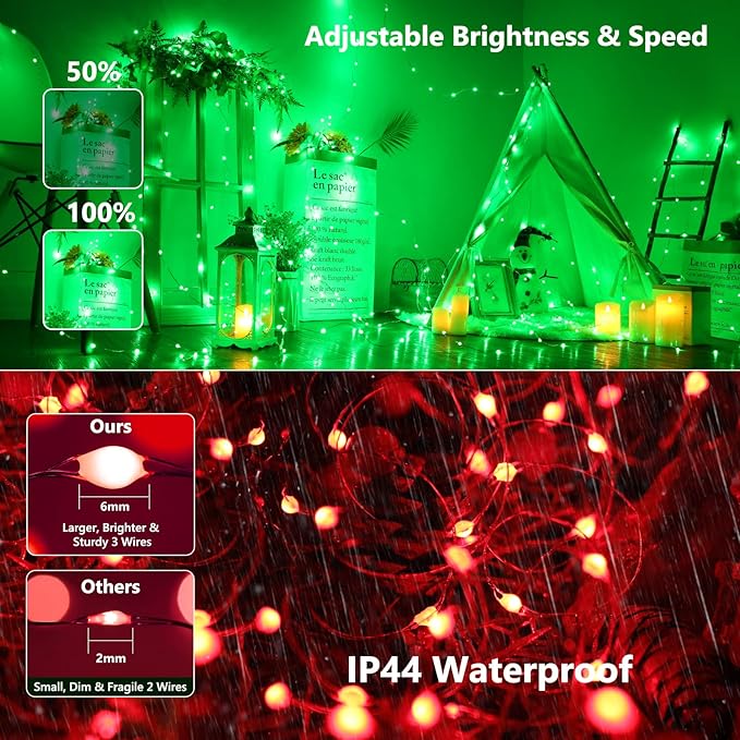 Indoor String Lights, 2 Pack 66ft 200 LED Color Changing Fairy Lights