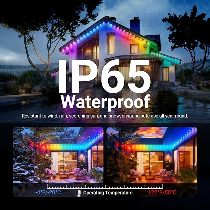 String Lights, 48ft Color Changing Outdoor LED, App and Voice Control