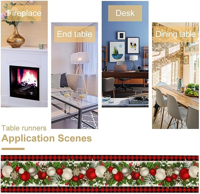 Christmas Table Runner,Seasonal Winter Xmas Holiday Farmhouse Table Cloth Kitchen Dining Table Decoration for Home Party Decor 13x70 Inch