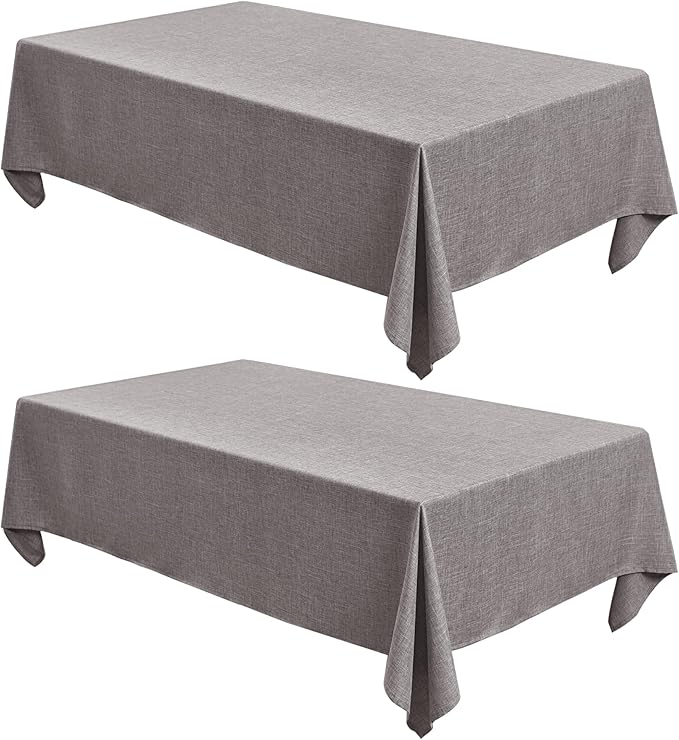 Fitable Faux Linen Tablecloths Rectangle 60 x 120 Inch - 2 Pack Neutral Table Clothes for 8 Foot Tables, Stone Flax Look Kitchen Table Covers for Farmhouse, Dining, Party, Banquet, Buffet
