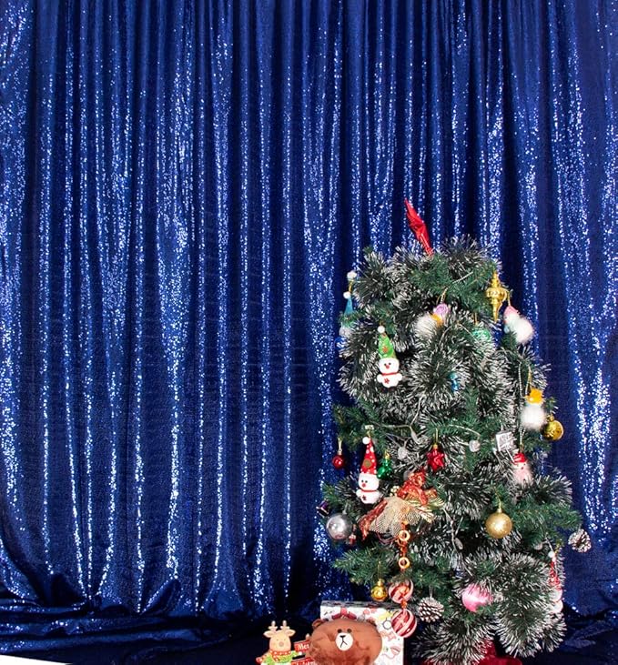 SquarePie Sequin Backdrop Not See Through Thick Background Glitter Curtain Party 20FT x 10FT Navy Blue