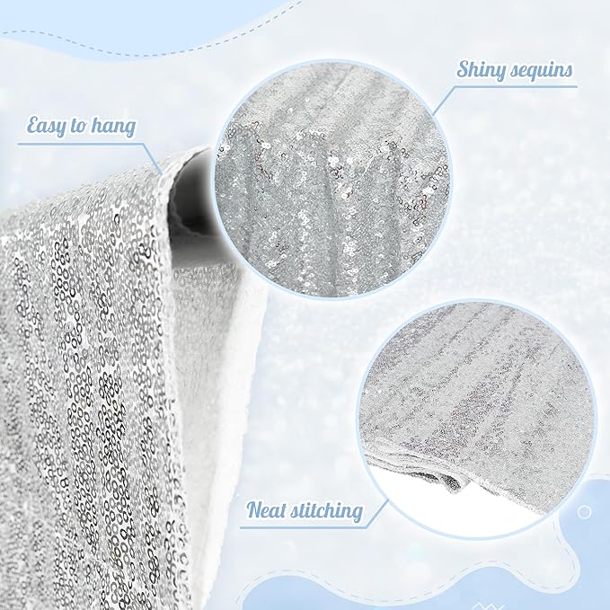 Backdrop with Silver Sequin, 20 ft x 10 ft for Photos and Events