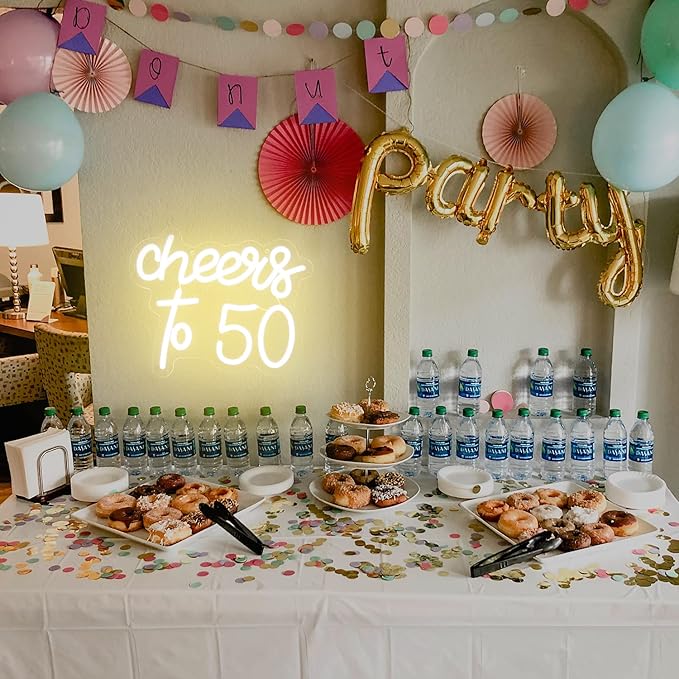 Lighted Neon Sign 50th Birthday Warm White Acrylic Wall Decor