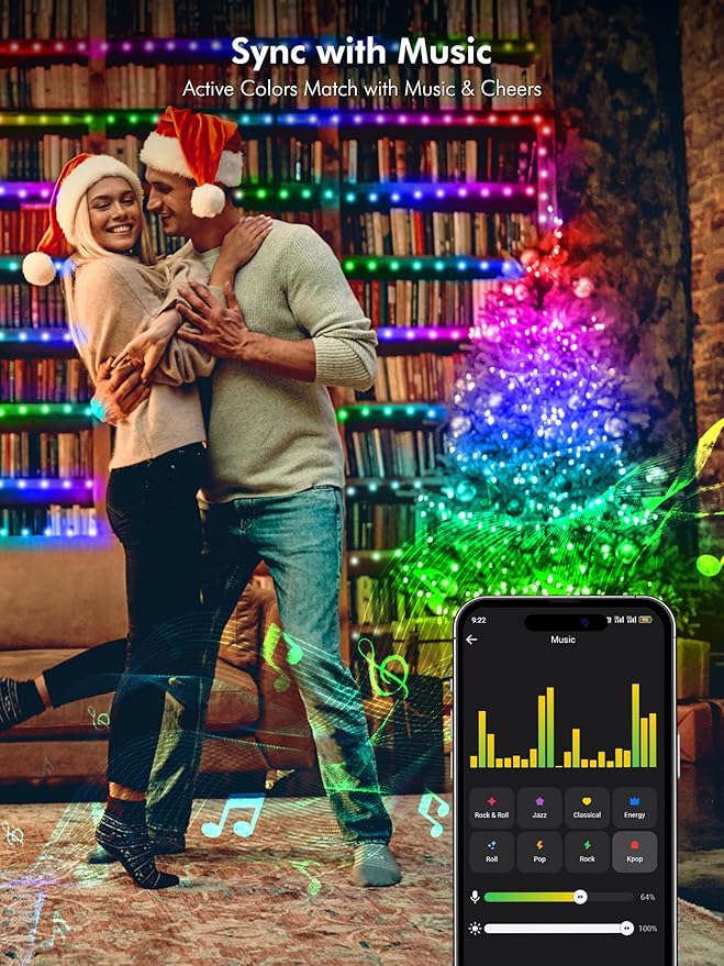 Indoor String Lights, 33 ft 100 LED Silver Wire, App and Voice Control