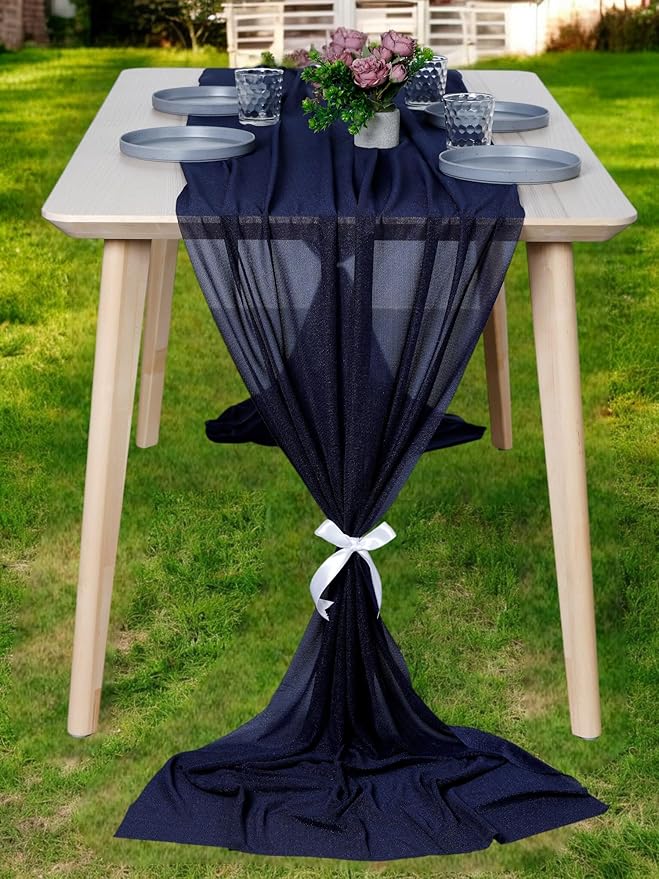 MDS Halloween Chiffon Table Runner - 10 Pack, 29 x 120 Inches, 10ft Each - Sheer Spooky Table Runners for Haunted House Parties, Trick-or-Treat Tables, Witchy Décor, Wedding & Events - Navy Blue
