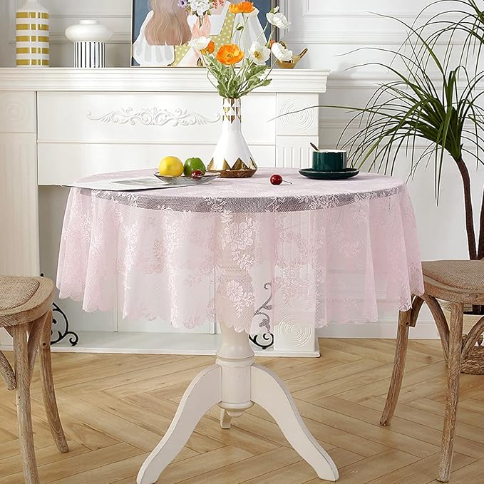 Jeloris Round Lace Tablecloth with Elegant Scalloped Bottom for Any Special Event Such as Wedding, Birthday Party, Baby Shower, Anniversary (70 inch, Style 2)