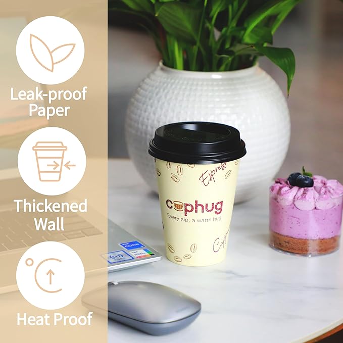 Paper Cups 12 oz Yellow with Lids and Sleeves, 100 Count