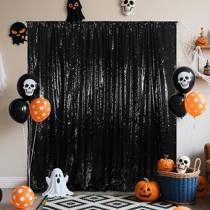 Poise3EHome Black Sequin Backdrop (6Ft x 6Ft),Thick Satin Black Sequin Photo Backdrop Curtain,Sparkly Opaque Photography Curtain Sequence Xmas Thanksgiving Backdrop for Wedding Party Decor