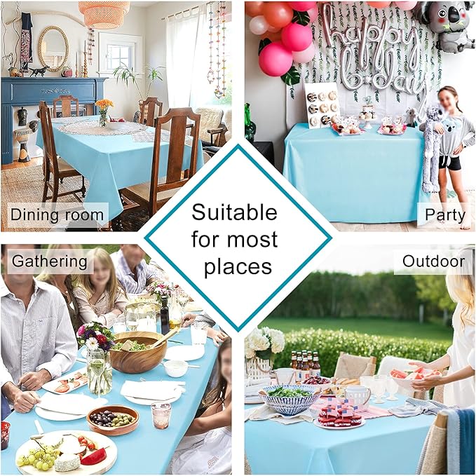 Hiasan Waterproof Tablecloth Rectangle - Washable Fabric Table Cloth for Dining Room Kitchen Birthday Party and Outdoor Use, Sky Blue, 60 x 140 Inch