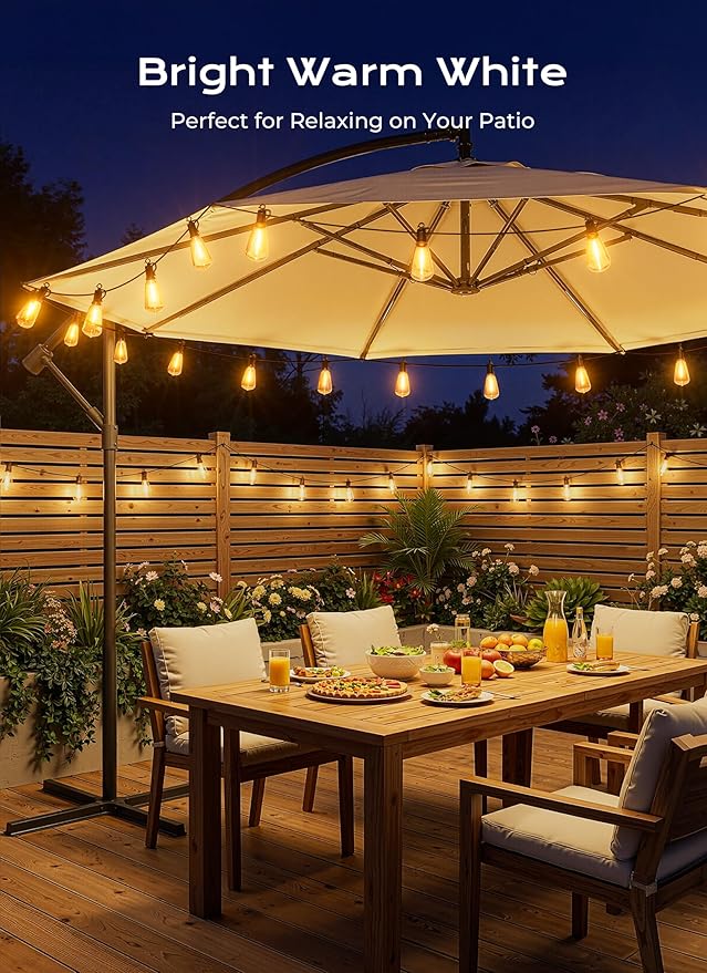 String Lights, 202 Ft Solar Strand with 65 Shatterproof LED Bulbs