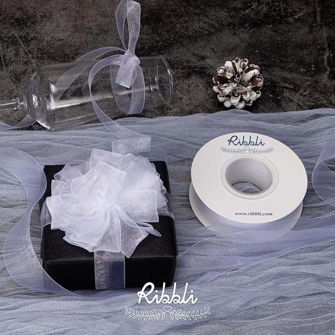 Ribbli White Organza Ribbon,1/2 Inches x Continuous 50 Yard,White Sheer Ribbon for Gift Wrapping,Cookie Wrapping,Wedding Decoration,All Crafting and Sewing
