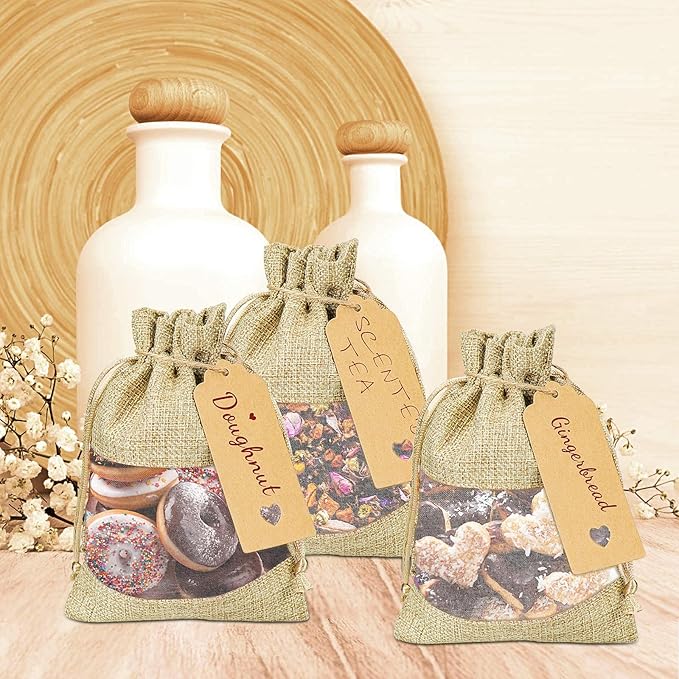 Gift Bags, 50 Count, 4 x 6 Inch Burlap and Organza Drawstring Pouches