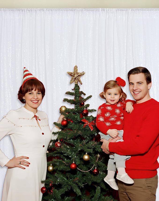 Eternal Beauty White Sequin Backdrop, 20x10 Ft Glitter Background Curtains for Christmas Shimmer Photography Party Wedding Birthday Back Drop Decor