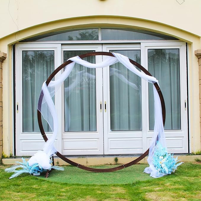 Round Wood Wedding Arbor 7.5 ft Circle Backdrop Stand for Outdoor Ceremonies