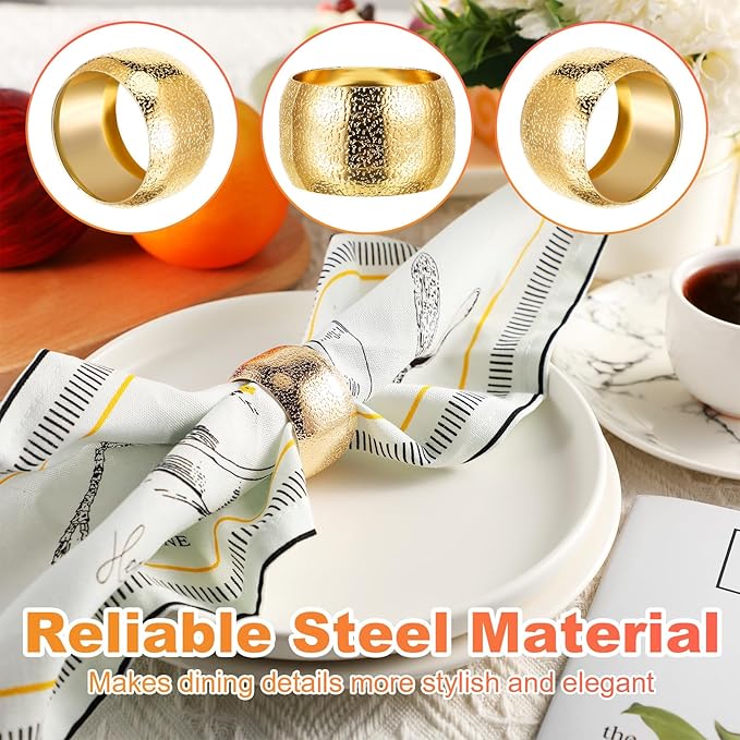 Lallisa 100 Pcs Gold Napkin Rings Metal Napkin Ring Holders for Cloth Table Decorations for Wedding Anniversary Birthday Dinners Party of Table Setting (Classic)